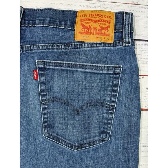 Levis 514 Jeans Mens 36x32 Medium Stone Wash Straight Leg Slim Fit Denim Casual - Picture 4 of 6